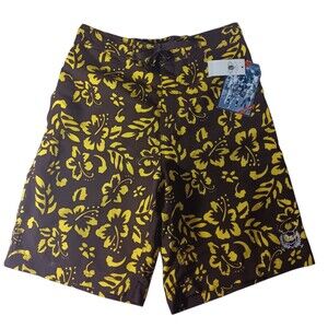 Vintage Thre3 Brown Floral Bathing Suit Swim Trunks Board Shorts M